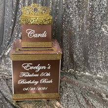 Load and play video in Gallery viewer, Gorgeous Custom Card Box - Two-Tiered with rhinestone tiara or glittered topper,  glitter lid and bling!

