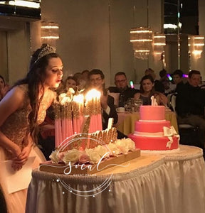Sweet 16, Quince, Mitzvah Candelabra Candle Lighting Ceremony Roses & Glitter Candles