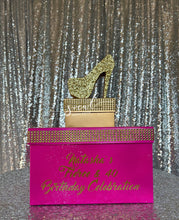 Load image into Gallery viewer, Rhinestone Card Box with sparkle stiletto heel or age plaque
