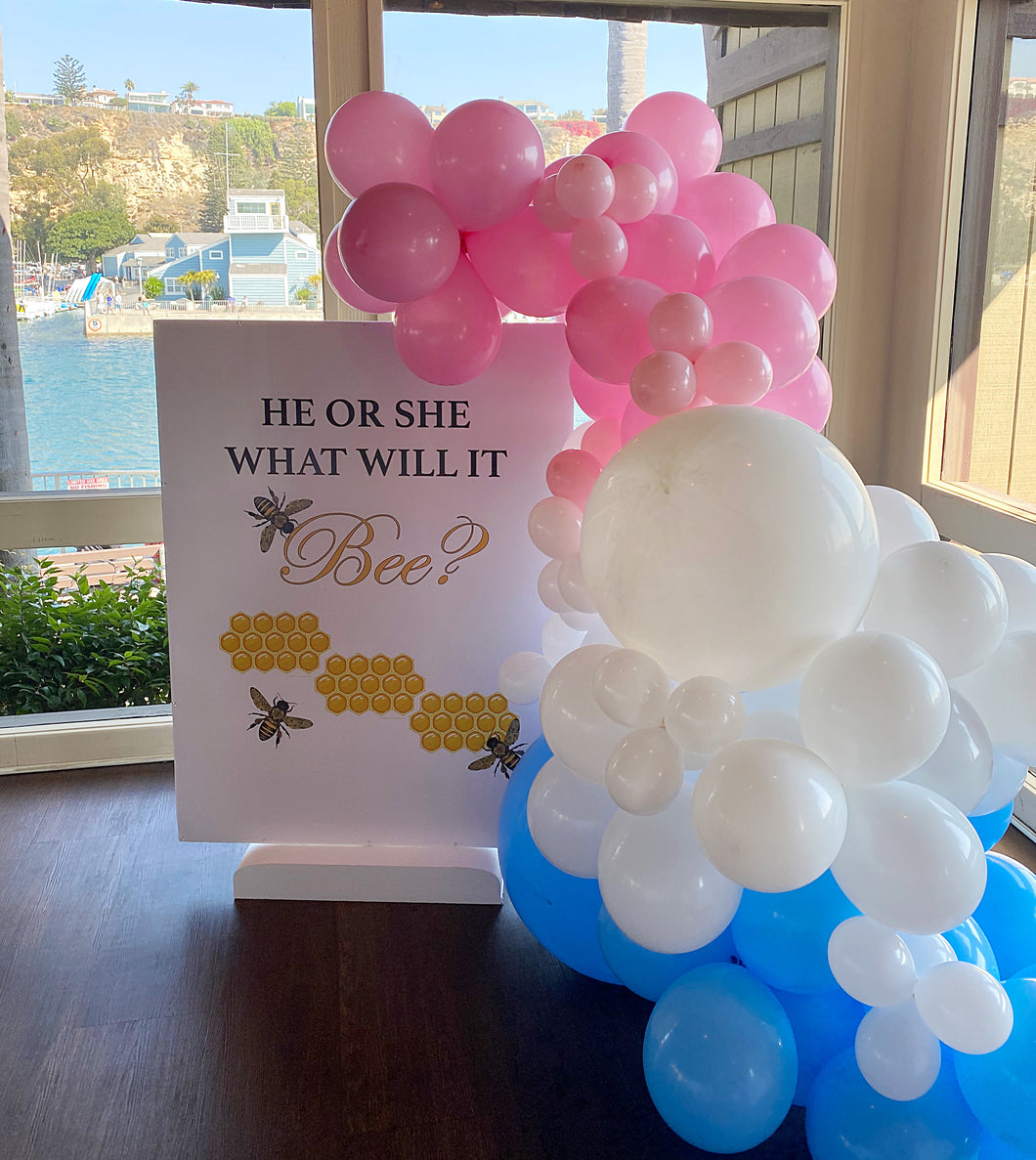 Large party event sign with balloon swag! Local Orange County CA Delivery