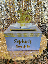 Load image into Gallery viewer, Rhinestone Custom Card Box with glitter number or silhouette
