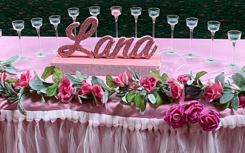 Name centerpiece- script name or block letter with base – SoCal Event Decor