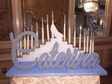 Load image into Gallery viewer, Step tiered Sweet 16, Quince or Mitzvah Candle lighting Ceremony Candelabra with glitter candles
