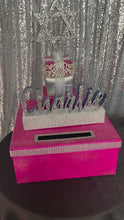 Load and play video in Gallery viewer, Bat Bar Mitzvah Card Box! GORGEOUS!! Rhinestone Tiara, Gift Box Stack topped with glittered Star of David!
