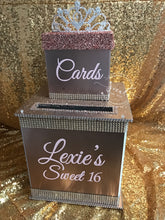 Load image into Gallery viewer, Gorgeous Custom Card Box - Two-Tiered with rhinestone tiara or glittered topper,  glitter lid and bling!
