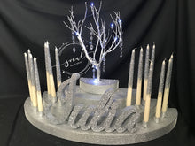 Load image into Gallery viewer, Lighted Manzanita Tree with hanging crystals Sweet 16 Round 4-Tiered Candle Lighting Candelabra
