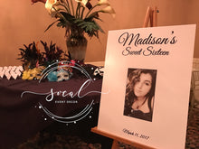 Load image into Gallery viewer, Sweet 16, Mitzvah, Quince or Birthday Party Sign in board or place card board 18x24
