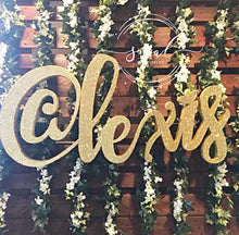 Load image into Gallery viewer, Custom Script Name for wall hanging, Candy Buffet. Sweet 16, backdrop, Nursery, Quince, Mitzvah
