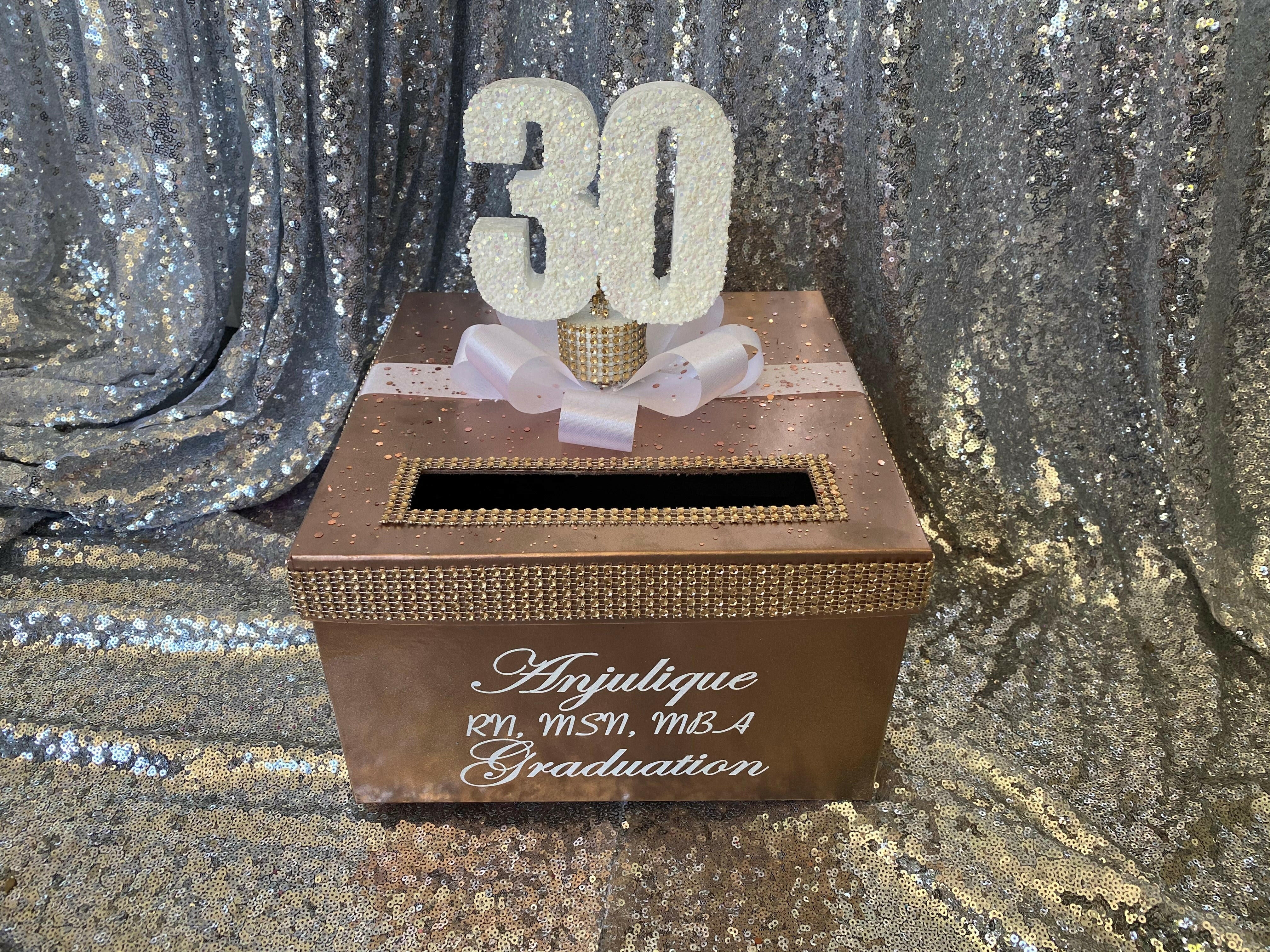 Rhinestone Custom Card Box with glitter number or silhouette