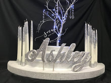 Load image into Gallery viewer, Lighted Manzanita Tree with hanging crystals Sweet 16 Round 4-Tiered Candle Lighting Candelabra
