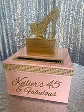 Load image into Gallery viewer, Rhinestone Card Box with sparkle stiletto heel or age plaque
