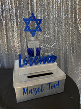 Load image into Gallery viewer, Bat Bar Mitzvah Card Box! GORGEOUS!! Rhinestone Tiara, Gift Box Stack topped with glittered Star of David!
